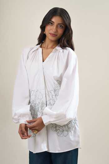 Elarra By Pratyancha Poplin Cutdana Work Embroidered Shirt 