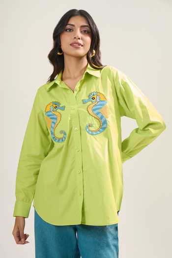 Elarra By Pratyancha Seahorse Embroidered Poplin Shirt 