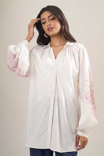 Elarra By Pratyancha Embroidered Puff Sleeve Shirt 