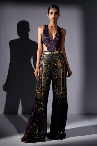 Nikita Mhaisalkar Galaxy Placement Print Cutout Top & Pant Set 