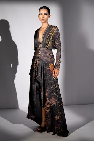 Nikita Mhaisalkar Placement Print High-Low Maxi Dress 