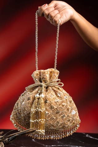 Nayaab By Sonia Leafy Lattice Embroidered Potli 