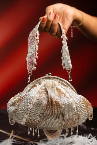Nayaab By Sonia Briller Scallop Pearl Embellished Clutch 