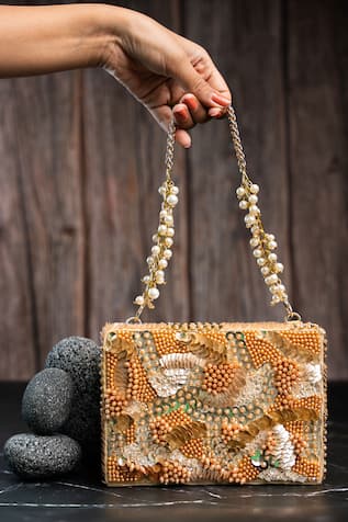 Nayaab By Sonia Sequinned Kasse Bead Studded Box Clutch 