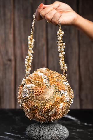 Nayaab By Sonia Sequinned Soccer Beadwork Ball Clutch 