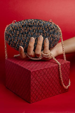 Nayaab By Sonia Obsidian Grace Eclipse Oval Clutch 