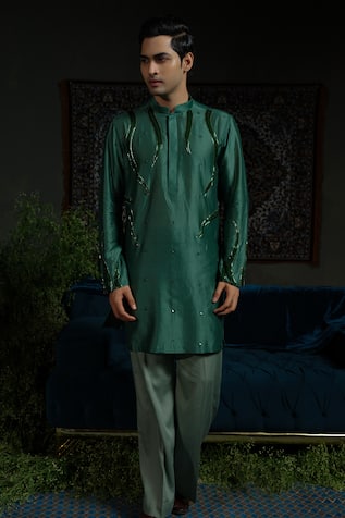 Runit Gupta Flame In Forest Embellished Kurta Set 