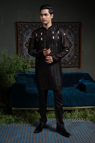 Runit Gupta Black Bold Kurta Set 