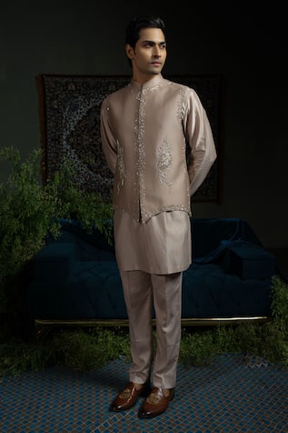 Runit Gupta Bold Border Embroidered Nehru Jacket Set 