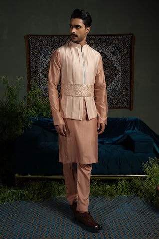 Runit Gupta Peach Pintuck Nehru Jacket 