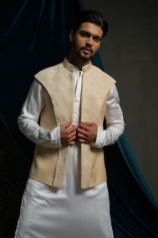 Runit Gupta Broad Linen Cotton Nehru Jacket 