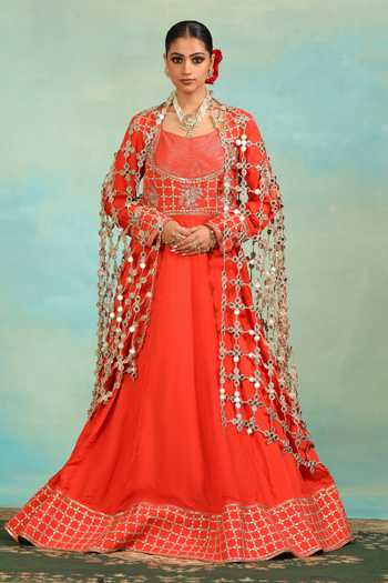 Swati Wadhwani Couture Gota Patti Embroidered Anarkali & Dupatta Set 