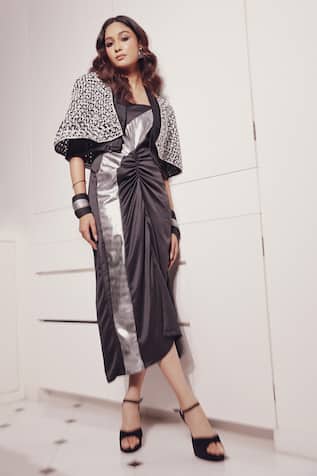 Devina Juneja Paris Cape Jacket With Ruched Dress 