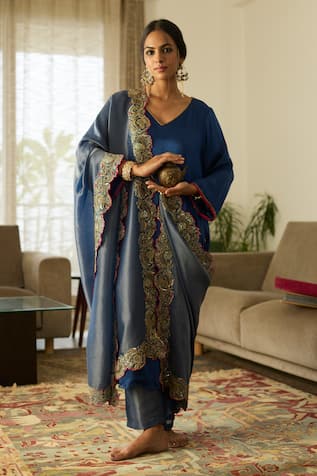 Sarang Kaur Blue Dua Satin Silk Kurta Set 