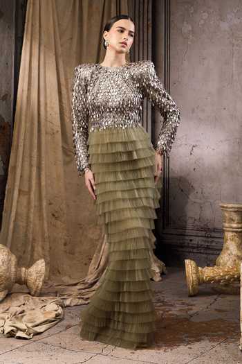 Rocky Star Sequin-Embellished Tiered Tulle Gown 