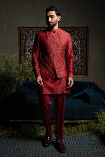 Runit Gupta Deep Blood Bundi & Kurta Set 