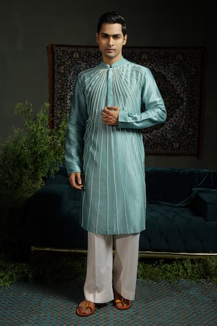 Runit Gupta Aqua Sunrays Embroidered Kurta Set 