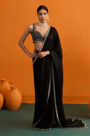 Bhawna Sethi Chandni Mirrorwork & Cutwork Pre-Draped Saree Set 