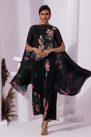 Preeti Mehta Wildflower Muse Jet Black Kaftan & Pant Set 