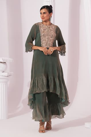 Preeti Mehta Metallic Moss Green Kurta Set 