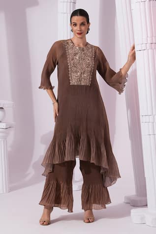 Preeti Mehta Metallic Chestnut Kurta Set 