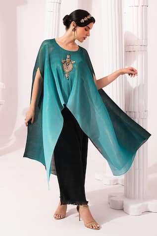 Preeti Mehta Ombre Sea Blue Kaftan & Dhoti Skirt Set 