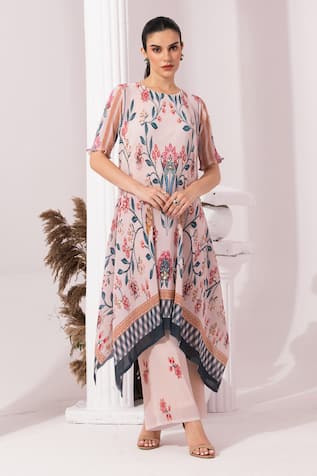 Preeti Mehta Checks & Whimsy Hand Painted Kaftan & Pant Set 
