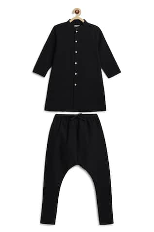 Tiber Taber Plain Band Collar Kurta & Pyjama Set 