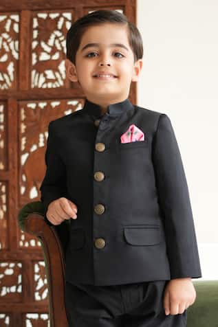 Tiber Taber Bandhgala With Printed Pocket Square 