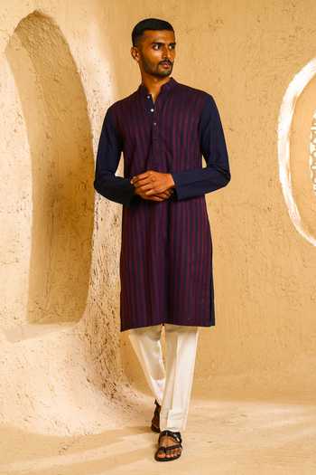 Chatenya Mittal Striped Thread Embroidered Kurta & Pant Set 