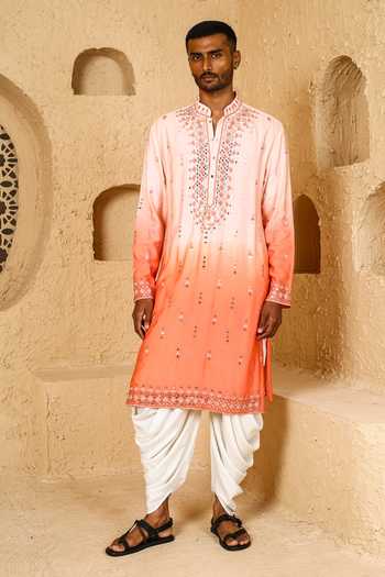 Chatenya Mittal Mirror Work Ombre Kurta & Draped Pant Set 