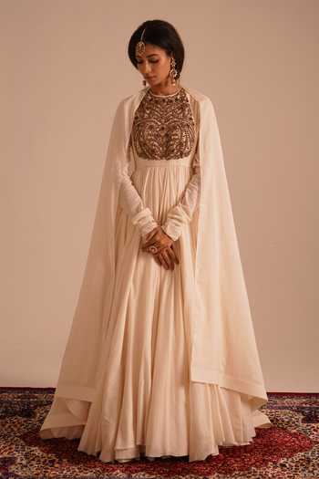 RICHA AHLUWALIA Jewelry Yoke Hand Embroidered Anarkali Set 