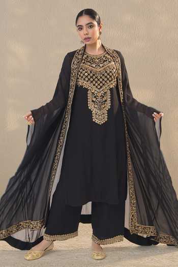 RICHA AHLUWALIA Antique Gold Sequin & Bead Embroidered Kurta Set 