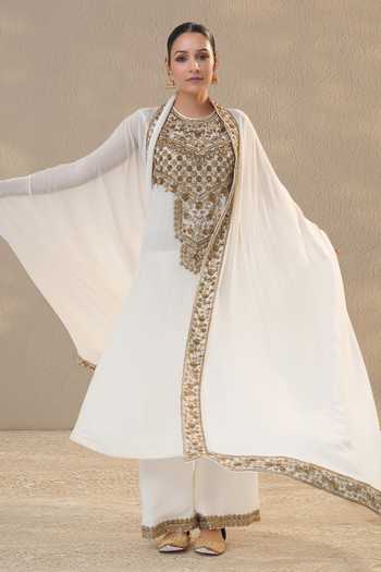RICHA AHLUWALIA Sequins & Beads Embroidered Kurta Palazzo Set With Kaftan 
