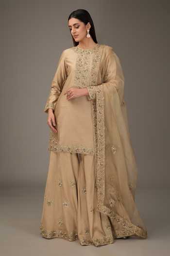 RICHA AHLUWALIA Chanderi Silk Gota Lace Embroidered Sharara Set 