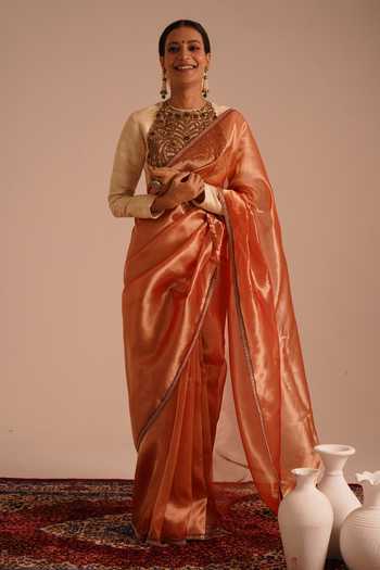 RICHA AHLUWALIA Pure Tissue Saree With Zardozi Border & Blouse 