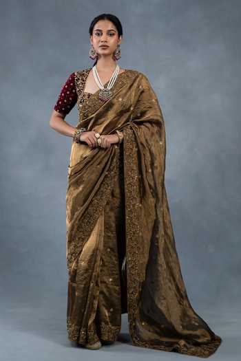 RICHA AHLUWALIA Tissue Hand Embroidered Saree & Velvet Blouse 
