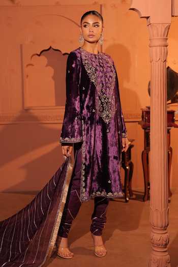 RICHA AHLUWALIA Silk Velvet Dori & Zardozi Embroidered Kurta Set 