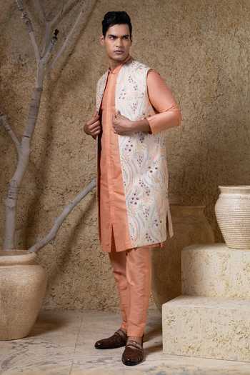 Darshika Menswear Foliage Long Bundi & Kurta Set 