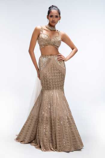 Mirroir Embroidered Fish Cut Lehenga Blouse Set 