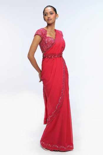 Mirroir Embroidered Border Saree Set 
