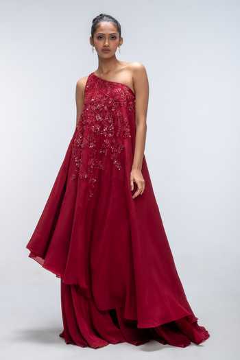 Mirroir Embroidered One Shoulder Tunic & Sharara Set 
