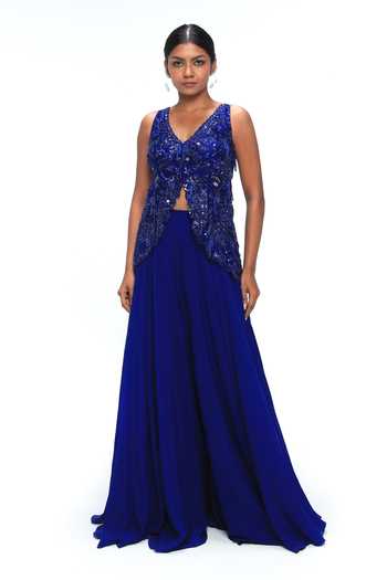 Mirroir Embroidered V-Neck Top & Sharara Set 