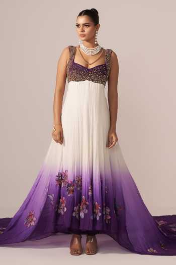Jyoti Sachdev Iyer Ombre Floral Hand Embroidered Anarkali With Trouser 