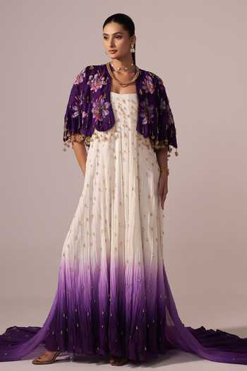 Jyoti Sachdev Iyer Hand Embroidered Ombre Anarkali With Cape 
