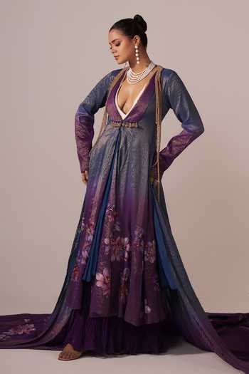 Jyoti Sachdev Iyer Ombre Floral Hand Embroidered Anarkali With Jacket 