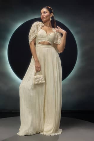 Couture By Niharika Ivora Hand Embroidered Jumpsuit With Cape 