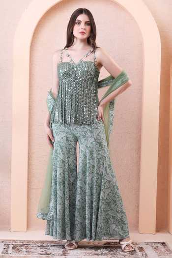 Isha Regalia Mirror Embroidered Bodysuit Sharara Set 