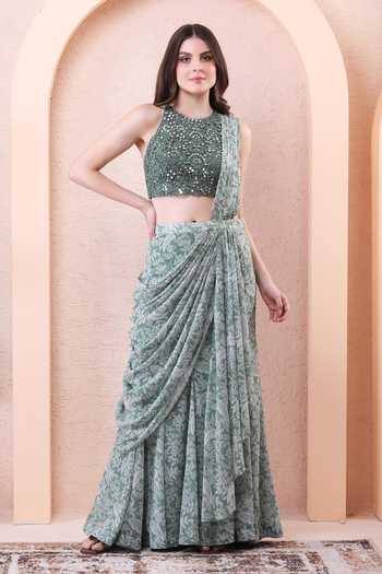 Isha Regalia Printed Pre-Draped Saree With Blouse 