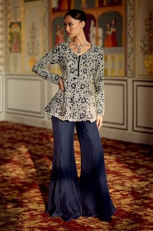 Charu And Vasundhara Karina Embroidered Peplum Kurta & Sharara Set 